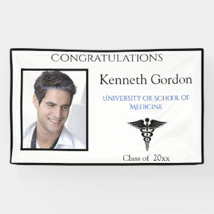 Congrats Grad Caduceus Black White Banner