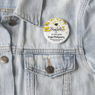 Congrats Grad Cap Gold Confetti Streamers Custom 6 Cm Round Badge