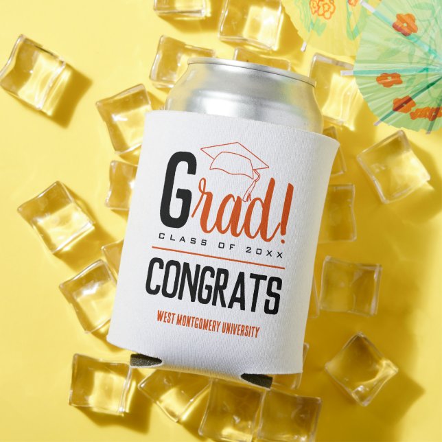 Congrats Grad Cap Orange and Black Can Cooler (In Situ Summer)