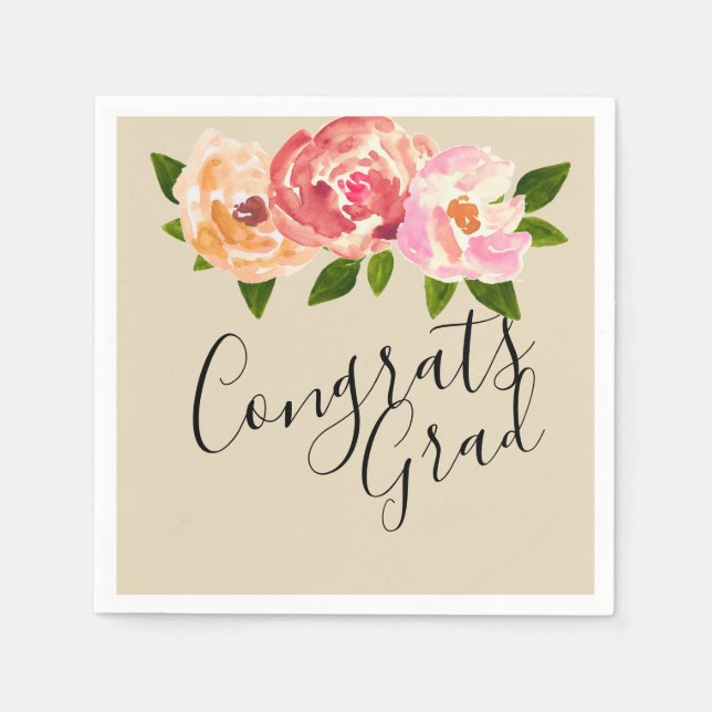 Congrats grad  chic floral graduation party napkin (Front)