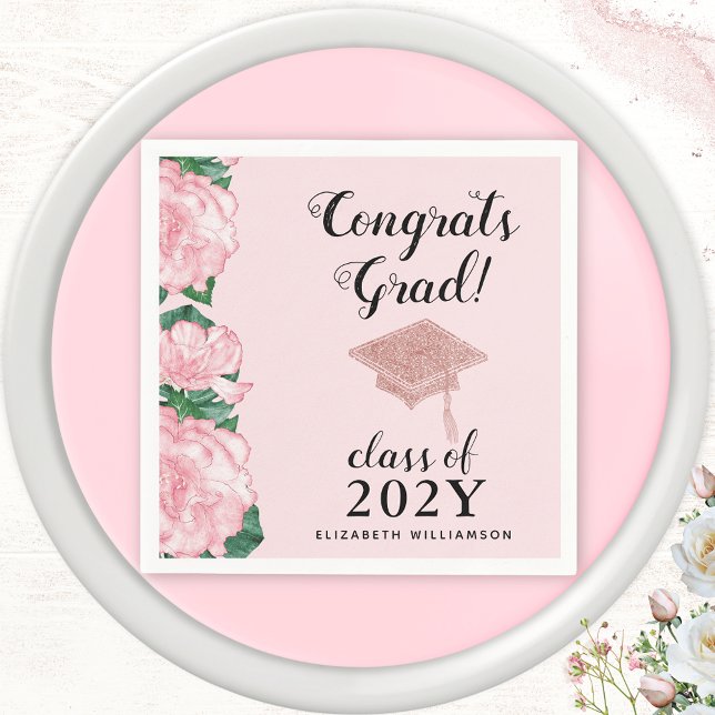 Congrats Grad Class 2025 Floral Pink Graduation Napkin (Creator Uploaded)