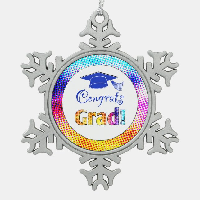 Congrats Grad Colours, Fun Snowflake Pewter Christmas Ornament (Front)