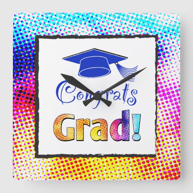 Congrats Grad Colours, Fun Square Wall Clock (Front)