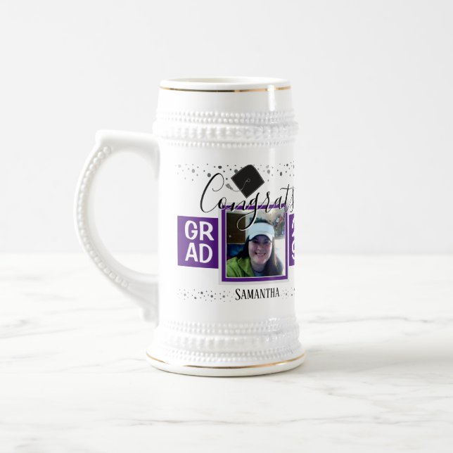 Congrats Grad Confetti Photo and Name Beer Stein (Left)