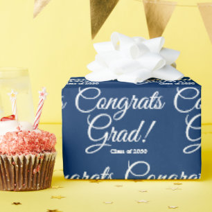 Congrats grad custom class year script blue wrapping paper