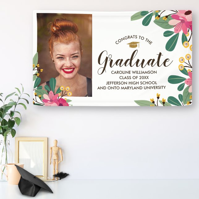 Congrats Grad Custom Photo Floral Graduation Sign (Creator Uploaded)