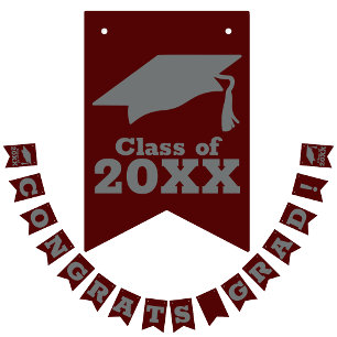 Congrats Grad Dark Maroon and Grey Bunting
