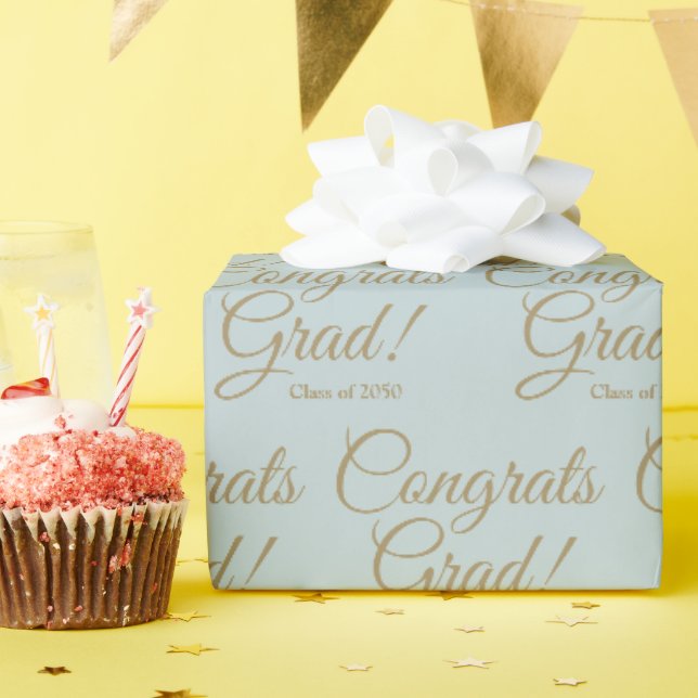 Congrats grad dusty blue custom script class year wrapping paper (Birthday Party)