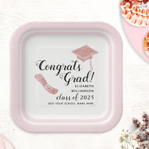 Congrats Grad Elegant Pink Class 2025 Graduation Paper Plate