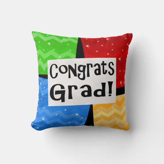 Congrats Grad Festive Multicolor Graduation Party Cushion (Front)