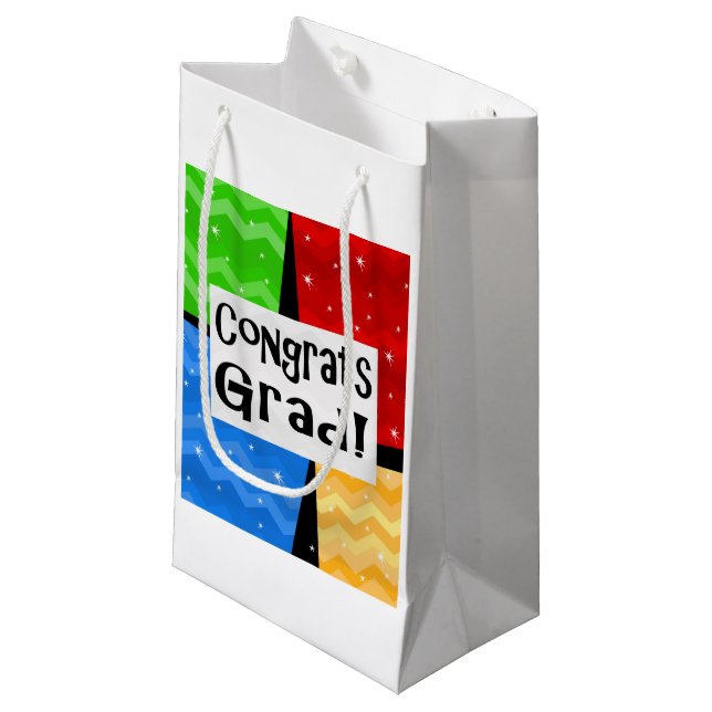 Congrats Grad Festive Multicolor Graduation Party Small Gift Bag (Front Angled)
