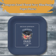 Congrats Grad Floral Navy Blue Party