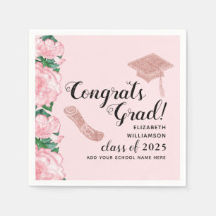 Congrats Grad Floral Pink Class 2025 Graduation Napkin