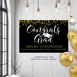 CONGRATS GRAD Gold Confetti Script Custom Colour Poster