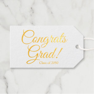 Congrats grad gold script class year elegant gift tags