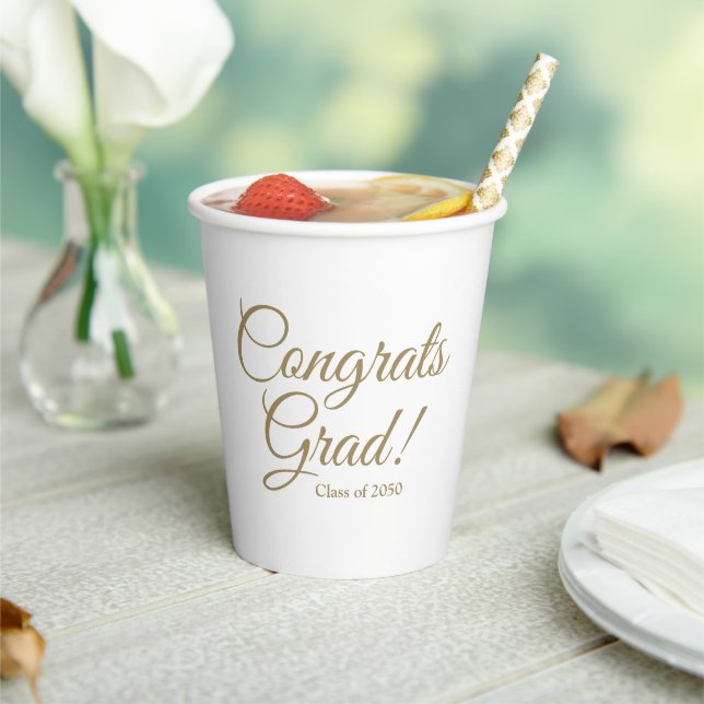 Congrats grad gold script class year elegant paper cups (Insitu)