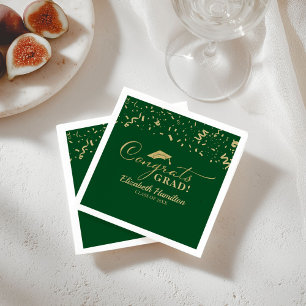 Congrats Grad Gold Script Graduation Green  Napkin