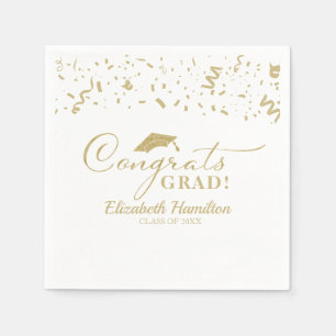 Congrats Grad Gold Script Graduation Party Napkins