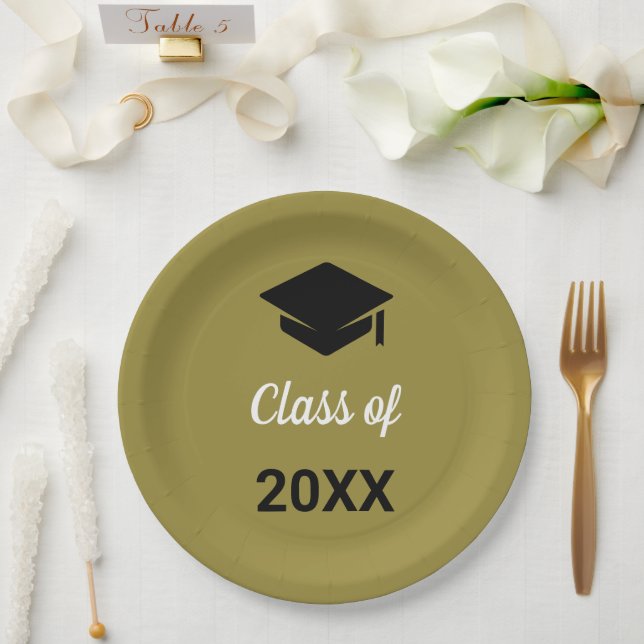 Congrats Grad Graduation Cap Class Of Any Year Paper Plate (Wedding)