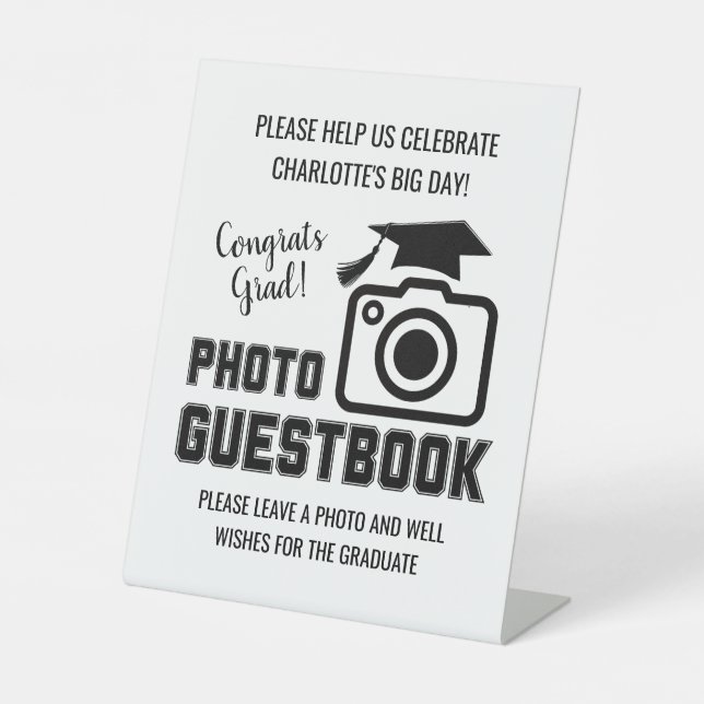 Congrats Grad Graduation Photo Guest Book Pedestal Sign (Front)