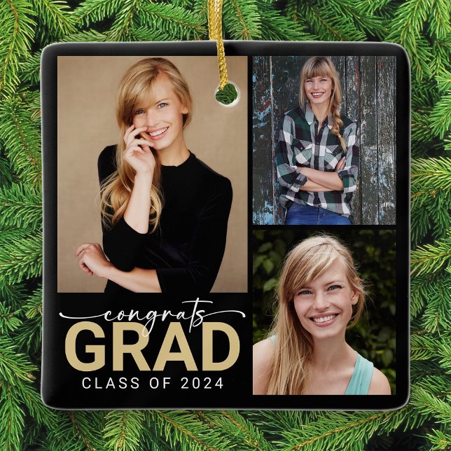 Congrats Grad Graduation Photo Keepsake Ceramic Ornament (Creator Uploaded)
