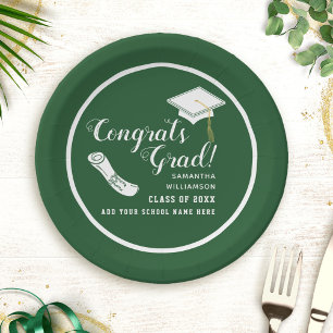 Congrats Grad Green and White Class of 2025 Paper Plate