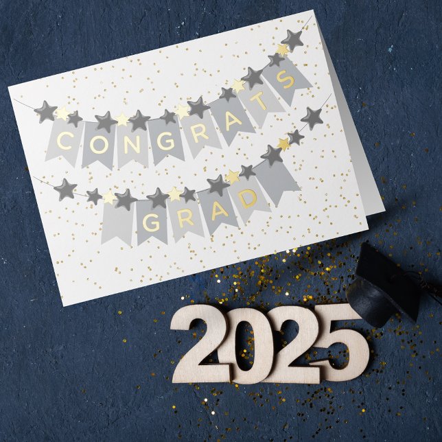 Congrats Grad Grey Banner Foil Card (Creator Uploaded)