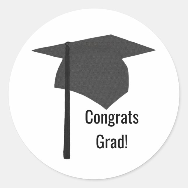 Congrats Grad Grey Cap Black Tassel Graduation Classic Round Sticker (Front)