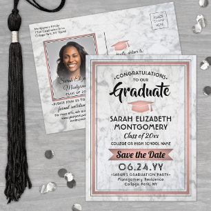 Congrats Grad Marble and Pink Save the Date Photo Announcement Postcard