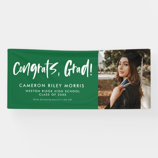 Congrats grad modern green graduation photo banner (Horizontal)
