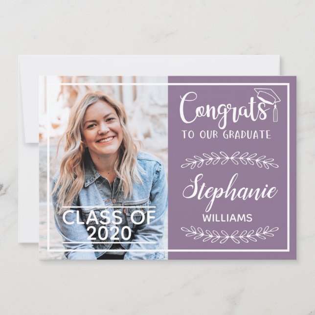 Congrats grad modern lilac graduation photo announcement (Front)