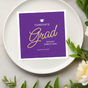 Congrats Grad Modern Script Purple Graduation Napkin