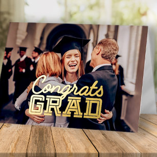 Congrats Grad Modern Simple Graduation Photo Foil Greeting Card