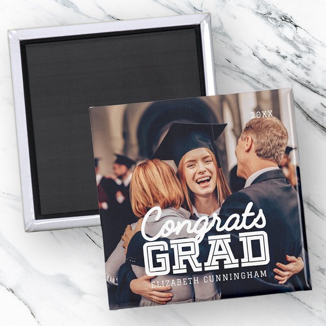Congrats Grad Modern Simple Preppy Photo Magnet (Creator Uploaded)