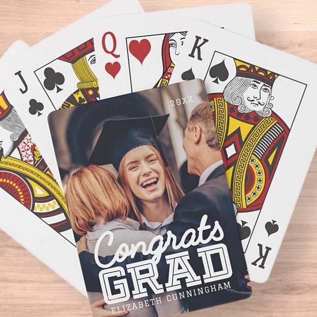 Congrats Grad Modern Simple Preppy Photo Playing Cards (Creator Uploaded)