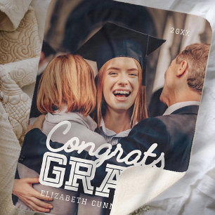 Congrats Grad Modern Simple Preppy Photo Sherpa Blanket
