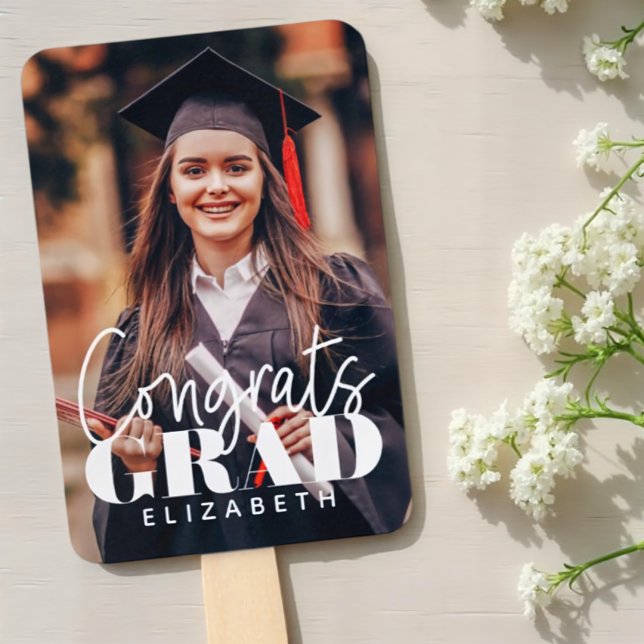 Congrats Grad Modern Simple Script Custom Photo Hand Fan (Creator Uploaded)