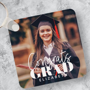 Congrats Grad Modern Simple Script Custom Photo Key Ring