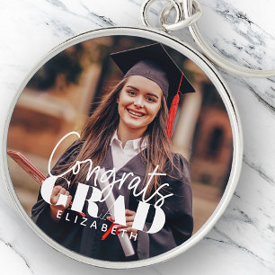 Congrats Grad Modern Simple Script Custom Photo Key Ring