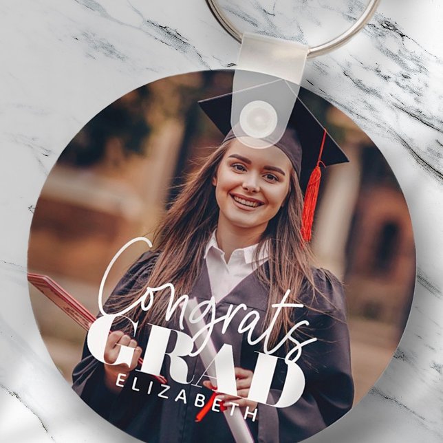 Congrats Grad Modern Simple Script Custom Photo Key Ring (Creator Uploaded)