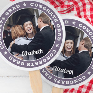 Congrats Grad Modern Simple Stars Custom Photo Hand Fan