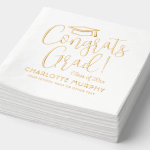 Congrats Grad! Modern Trendy Script Graduation Foil Napkins
