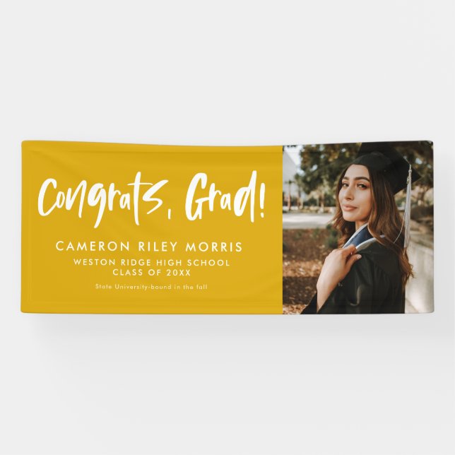 Congrats grad modern yellow graduation photo banner (Horizontal)