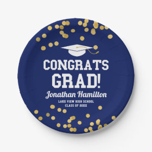 Congrats Grad Navy Blue Grad Party Paper Plate