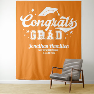 Congrats Grad Orange Graduation Party Backdrop Tapestry