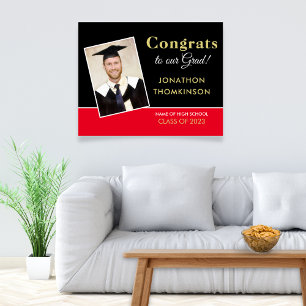 Congrats Grad Photo Black Red Gold 2024 Graduation Poster