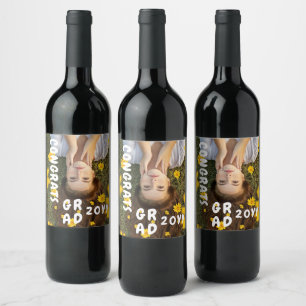 Congrats Grad Photo Date Graduation Modern Script Wine Label