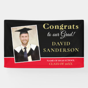 Congrats Grad Photo Name Gold White Black Red Banner