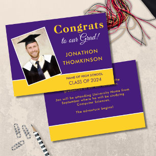 Congrats Grad Photo Purple Yellow 2025 Graduation Announcement
