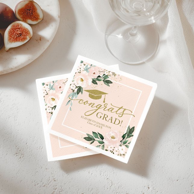 Congrats Grad Pink Blush Floral Graduation Party Napkin (Creator Uploaded)